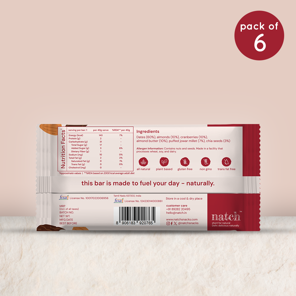 millet bar – almond cranberry (pack of 6 – 40g)