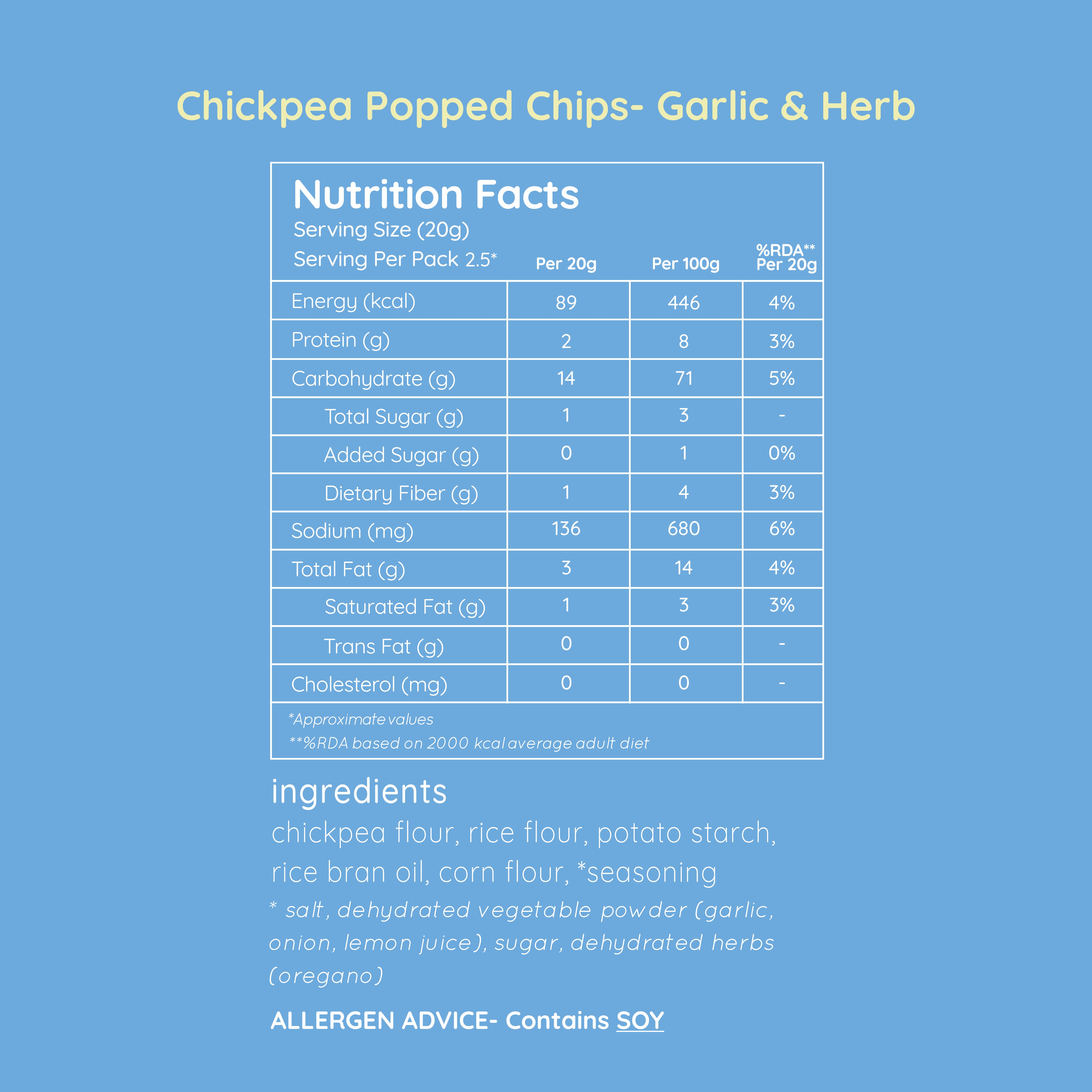 chickpea popped chips - garlic & herb (55g pack)