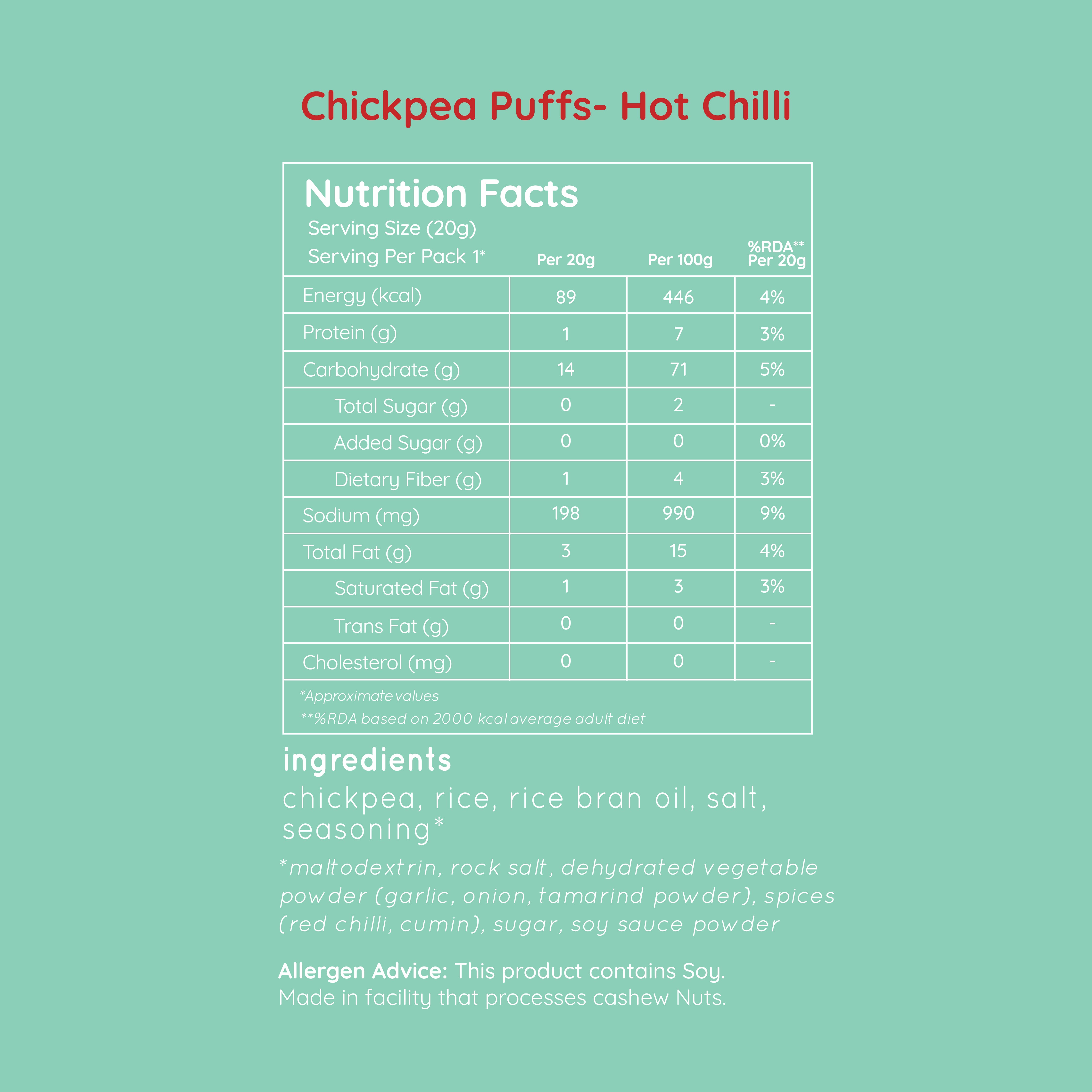 chickpea puffs - hot chilli (pack of 6 - 20g)