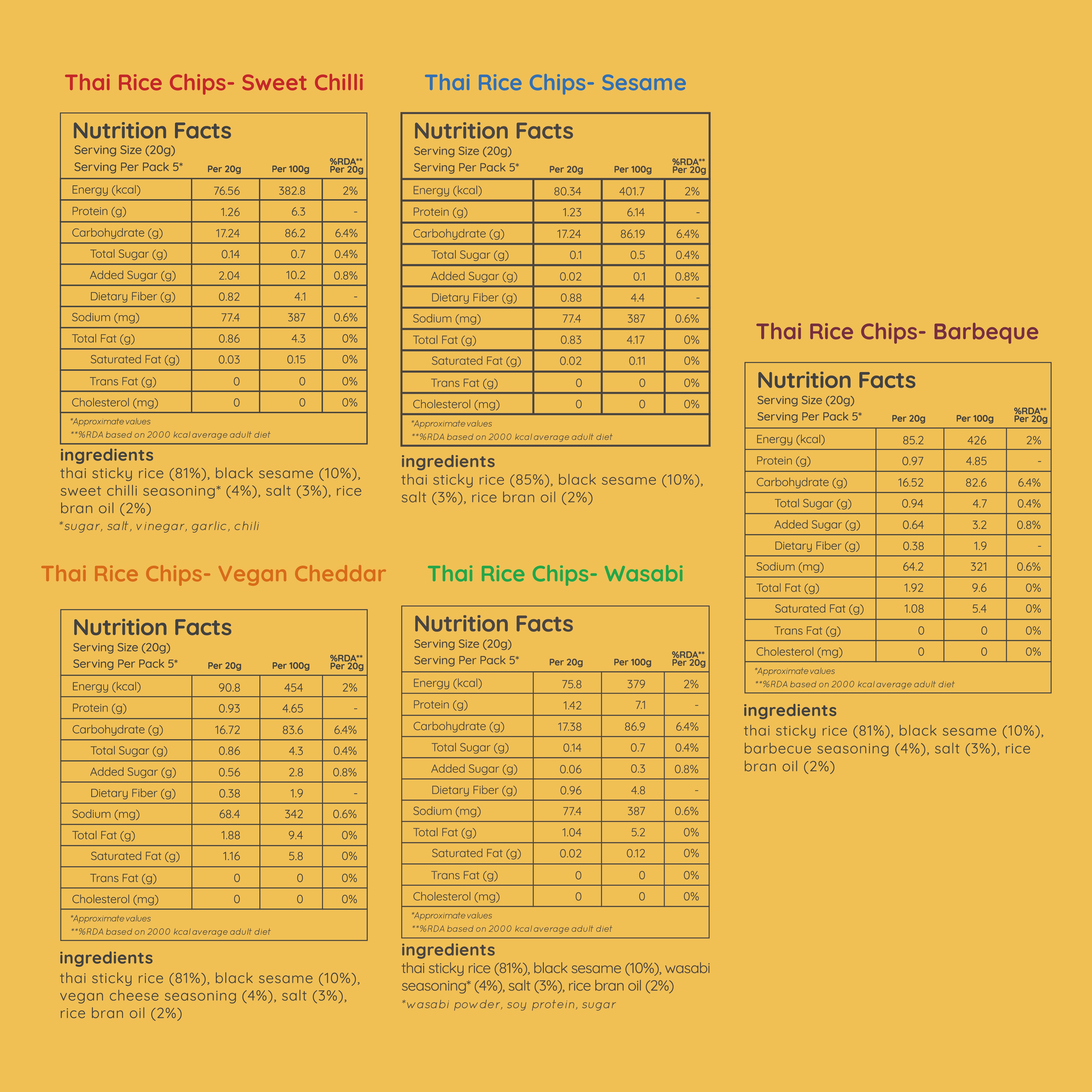 thai rice chips - variety pack (large pack - 100g)