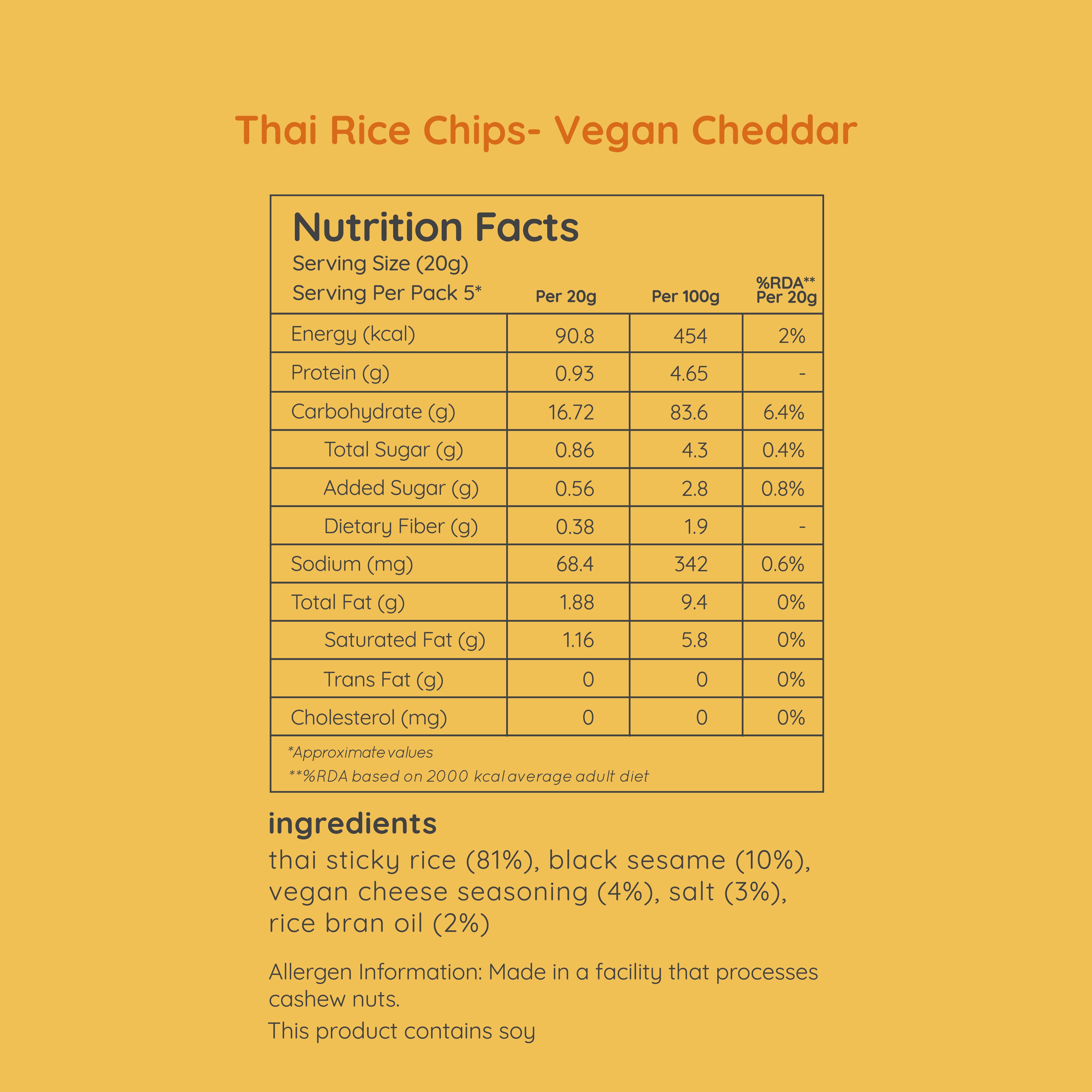 thai rice chips - vegan cheddar (small pack - 25g)