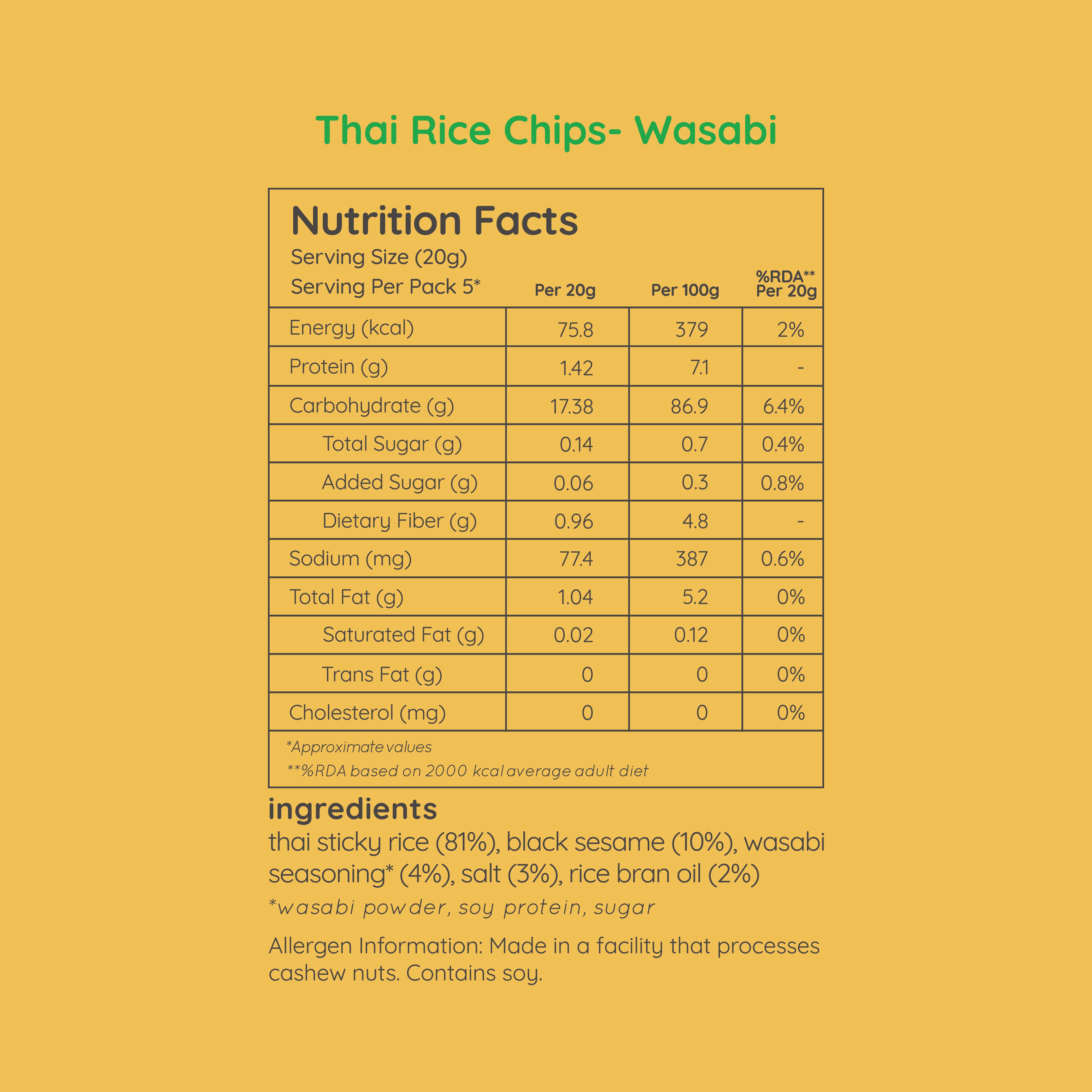 thai rice chips - wasabi (small pack - 25g)