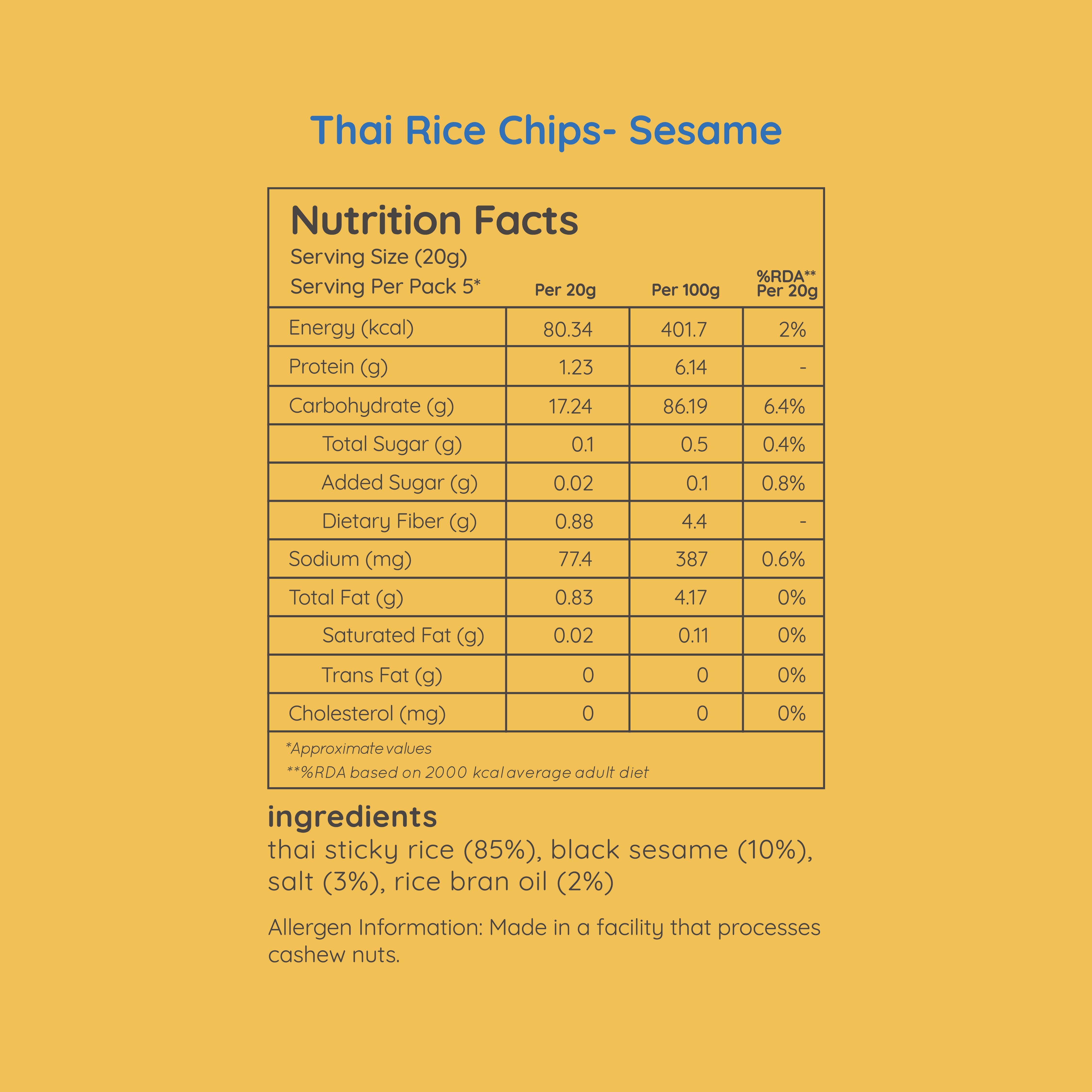 thai rice chips - sesame (large pack 100g)