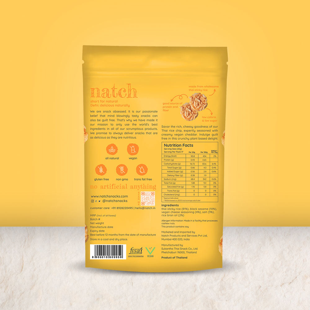 thai rice chips - vegan cheddar (large pack - 100g)