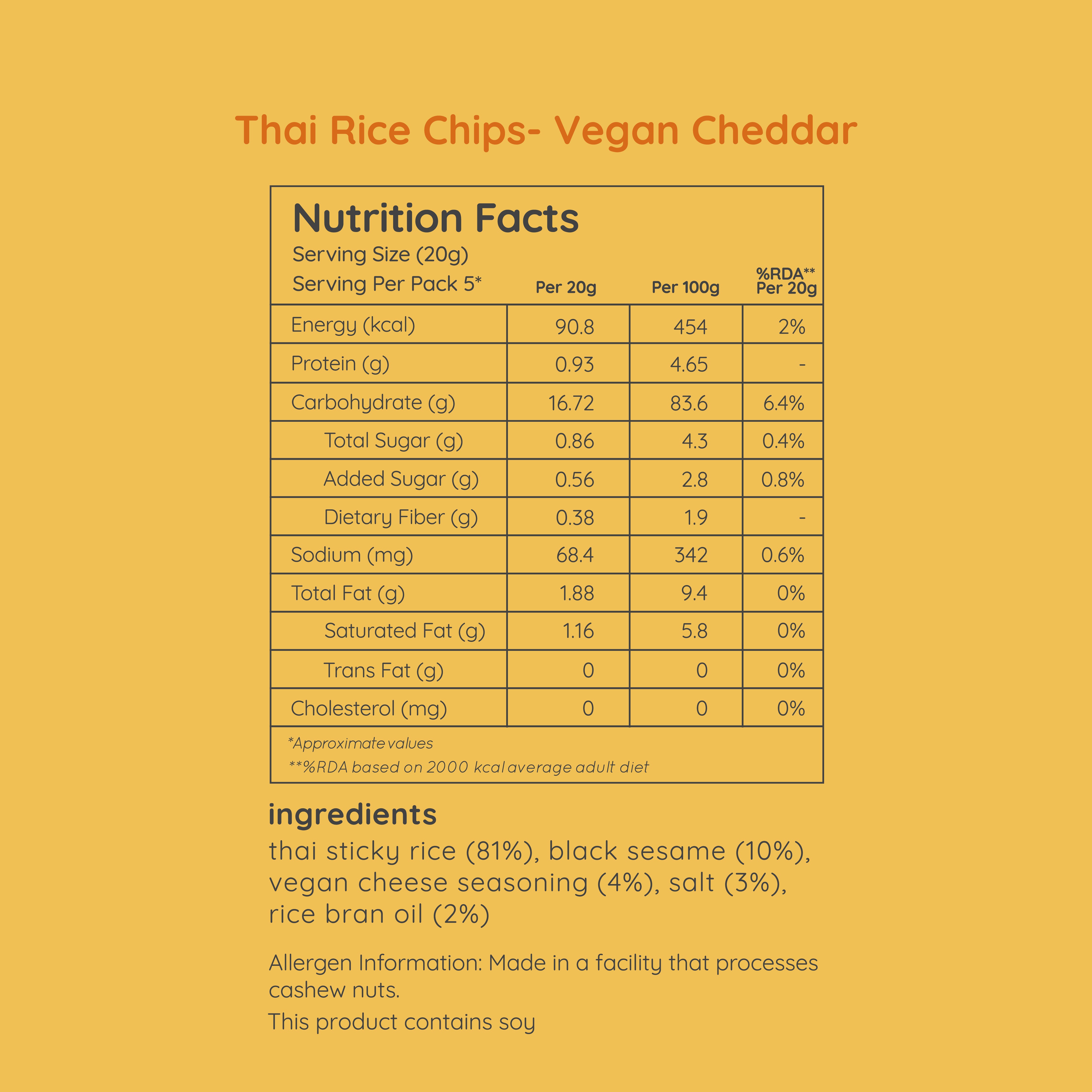 thai rice chips - vegan cheddar (large pack - 100g)