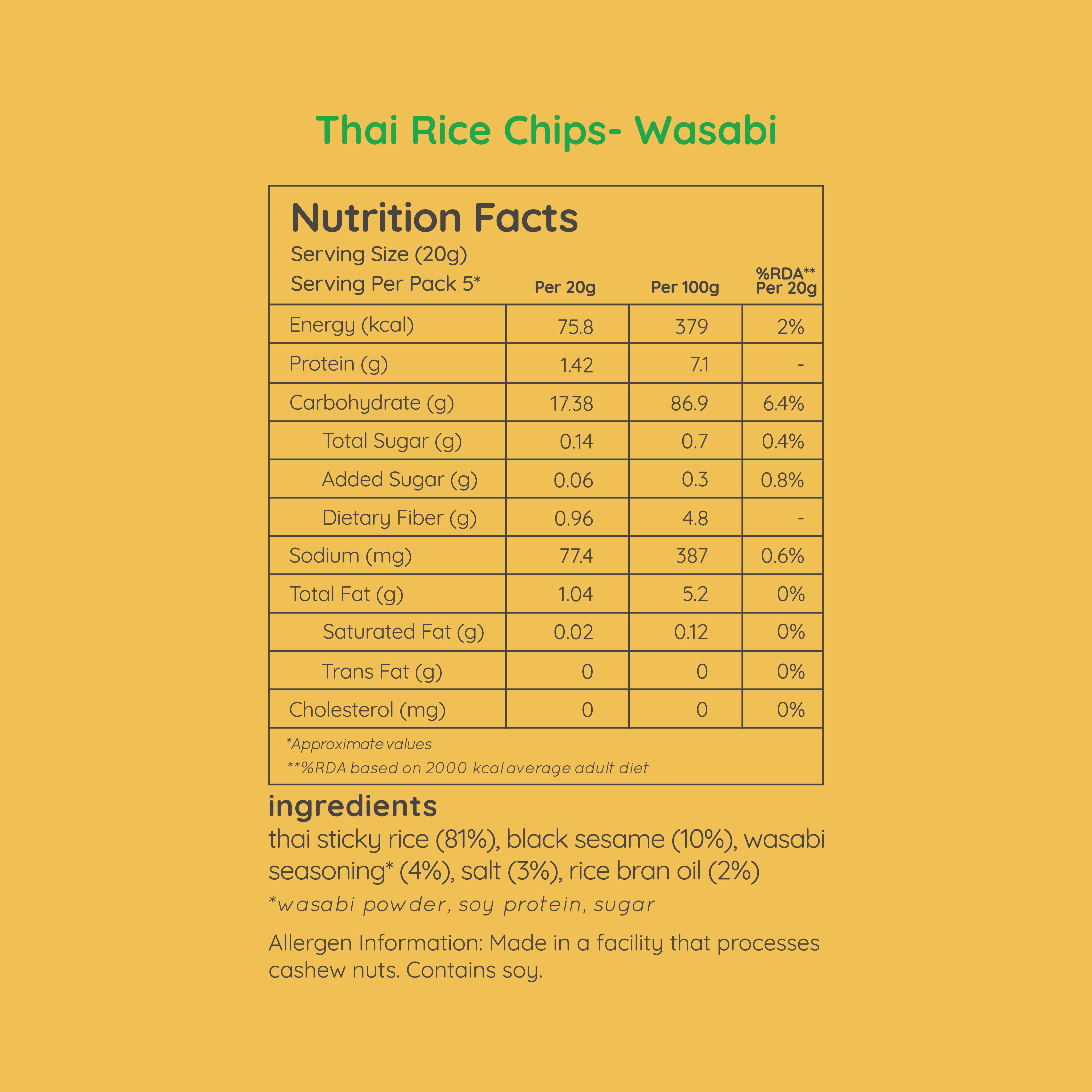 thai rice chips - wasabi (large pack 100g)